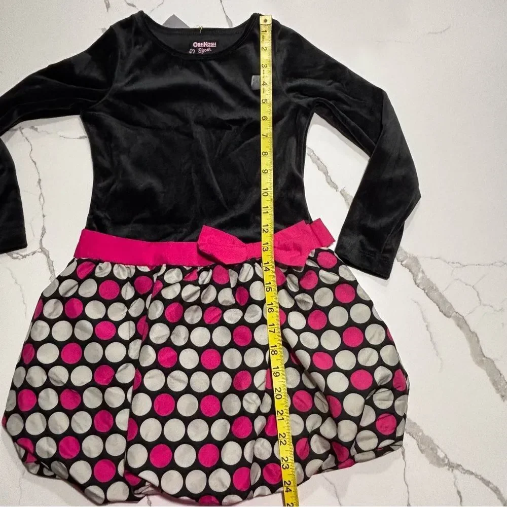 OshKosh B’Gosh | Girls Black Velour Pink Polka Dot Mini Puff Skirt Dress Size 6